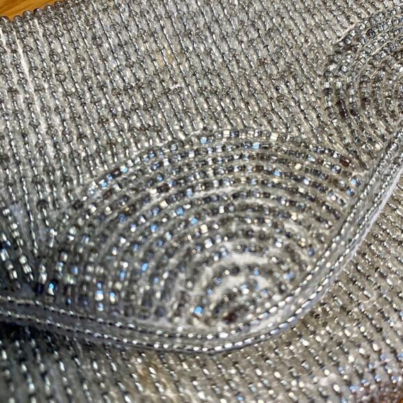 Vintage Andre Cellini Silver Beaded purse with Satin Rope Strap - Picture 5 of 16